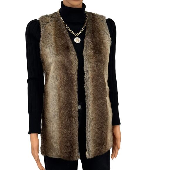 Liz Claiborne Womens Faux Fur Sweater Vest with Knit Back Size S Pockets - Picture 4 of 13